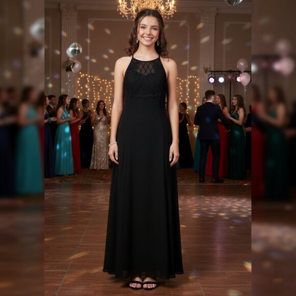 Scott McClintock Millennium 2000 Black Halter Maxi Dress 4 - Y2K Prom Homecoming - Picture 1 of 11